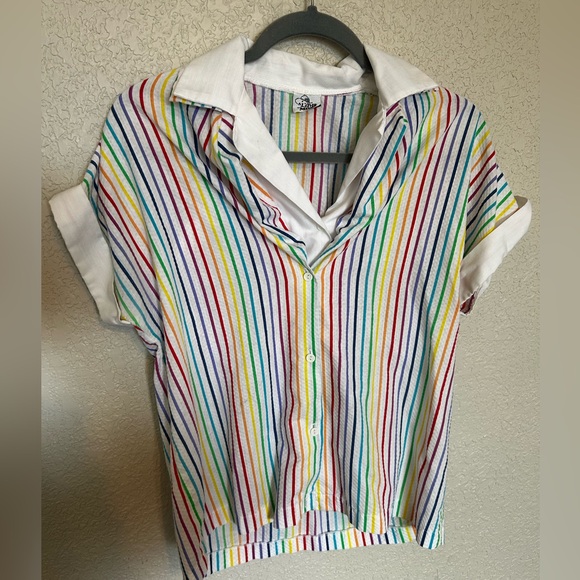 Vintage striped rainbow button up blouse size small - Picture 2 of 8